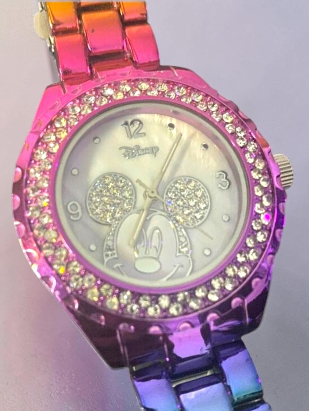 Disney Minnie Mouse Women's Rainbow Stainless Steel Watch with Crystal Accents